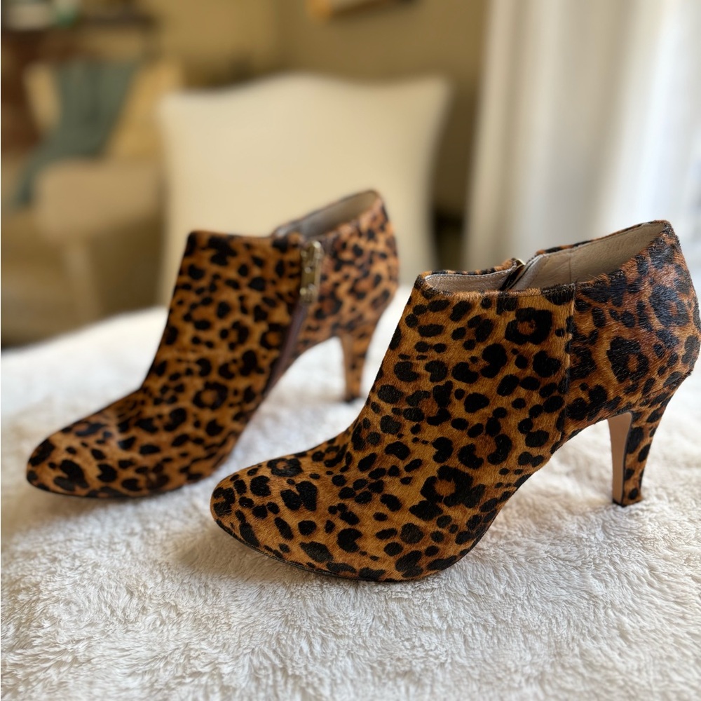 Vince Camuto Brown Leopard Print Ankle Boots